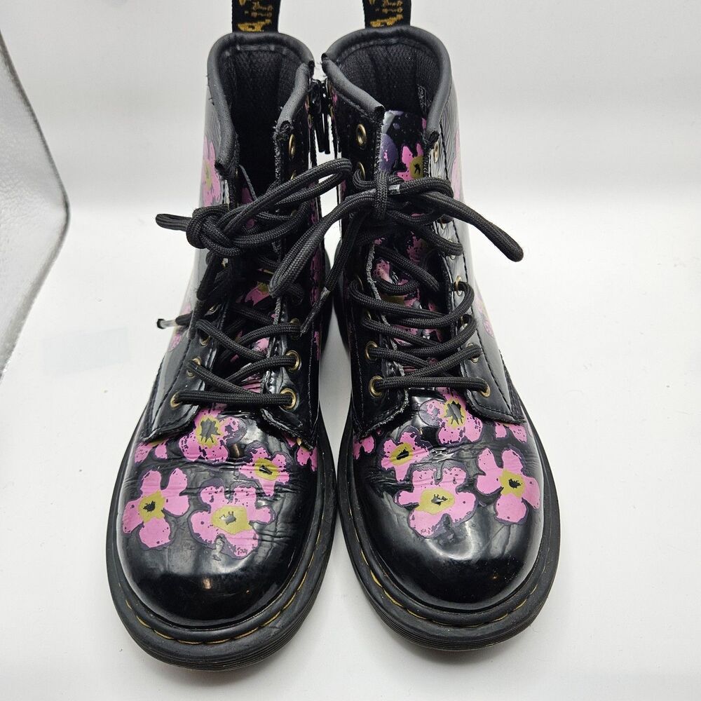 Dr. Martens Kids Pansy Patent Leather Combat Boots Punk Alt 1460J Size US 1